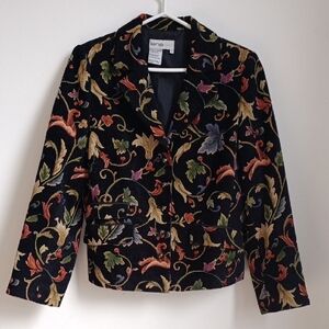 Lane Bryant Black Floral Brocade Blazer with Multi-Color Motif